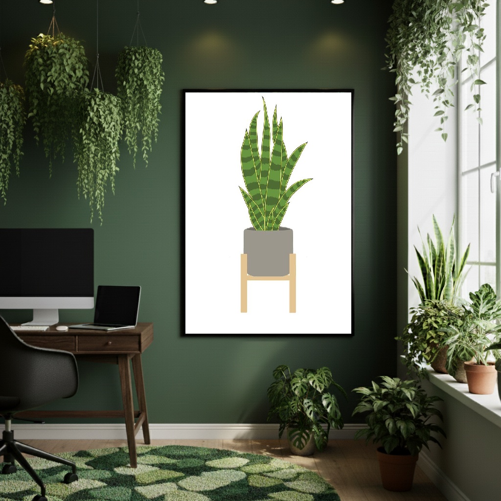 Quadro Decorativo Planta Em Vaso Cinza - 70x50cm