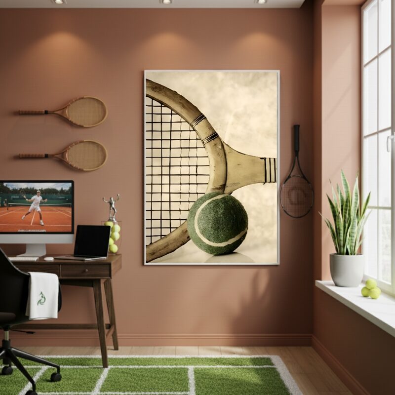 Quadro Decorativo Raquete E Bola De Tênis-70x50cm