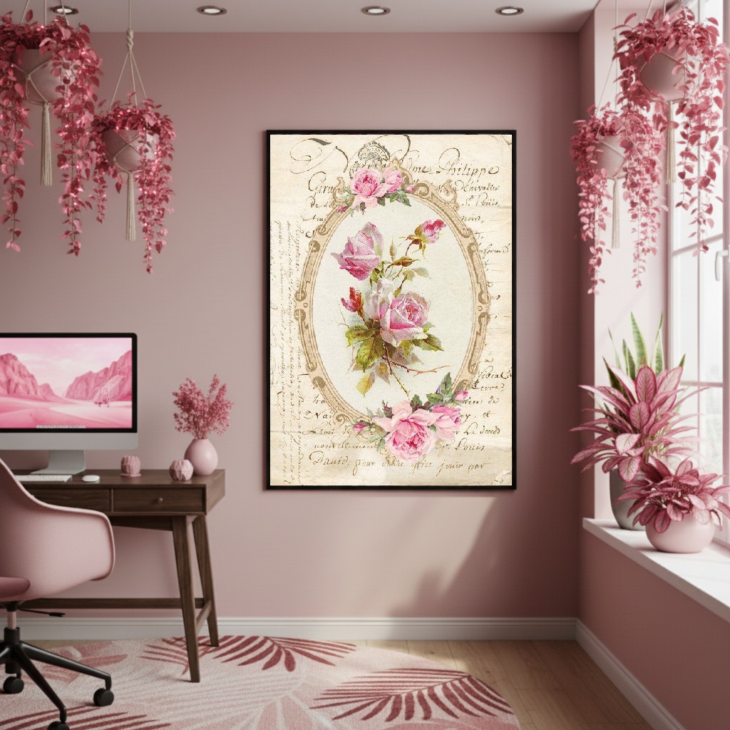 Quadro Decorativo Rosas Vintage - 70x50cm