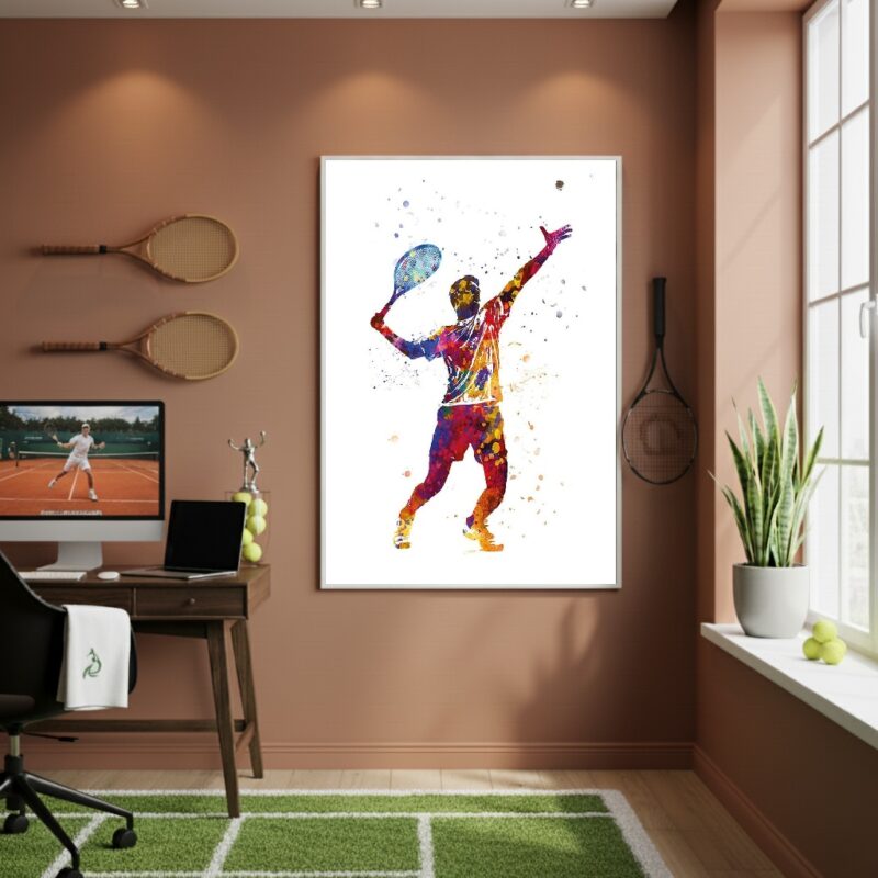 Quadro Decorativo Um Homem Jogando Tênis-70x50cm