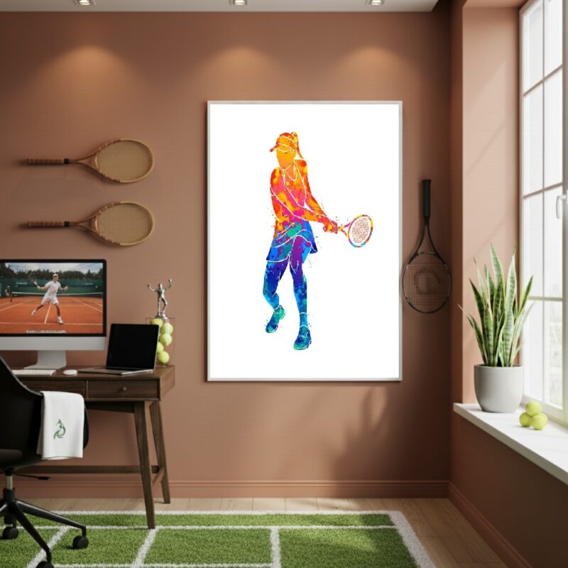 Quadro Decorativo Uma Mulher Jogando Tênis-70x50cm
