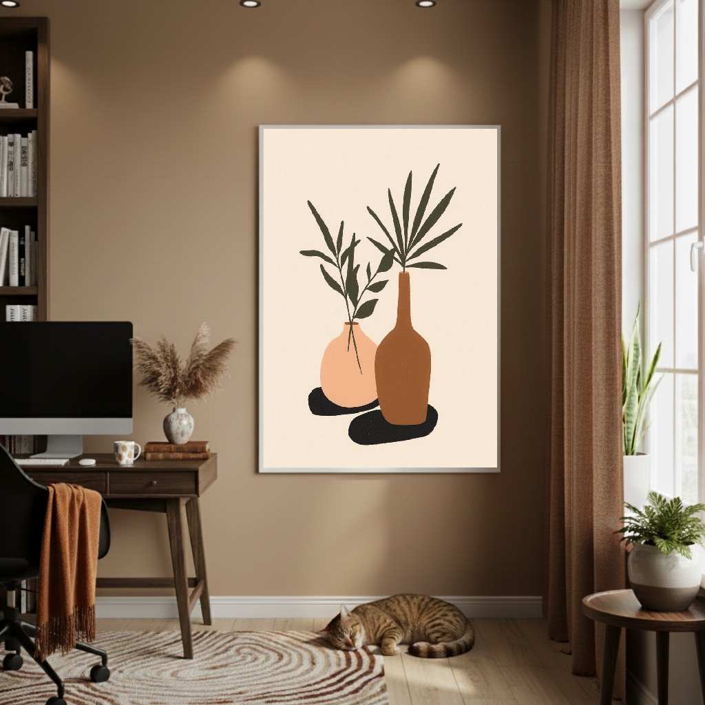 Quadro Decorativo Vasos Cor Marrom - 70x50cm