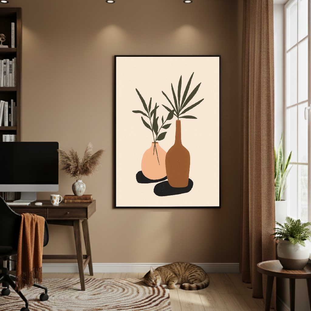 Quadro Decorativo Vasos Cor Marrom - 70x50cm