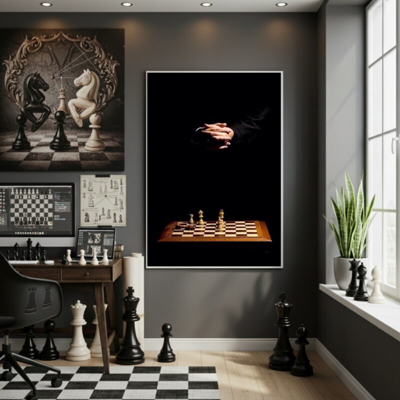 Quadro Decorativo Xadrez Estratégico - 70x50 cm