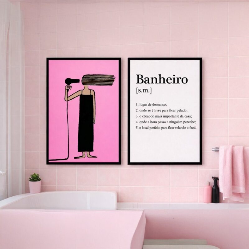 kit 2 Quadros Divertidos Banheiro Feminino - Secador