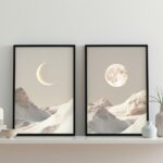 Kit 2 Quadros Decorativos Lua Boho - Branco e Cinza