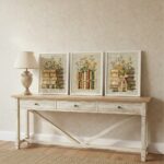 Kit 3 Quadros Biblioteca Livros Com Flores Vintage