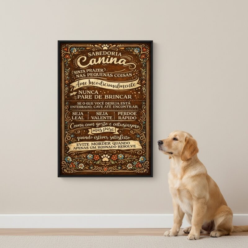 Quadro Aprenda Com Seu Cão - 70x50 cm