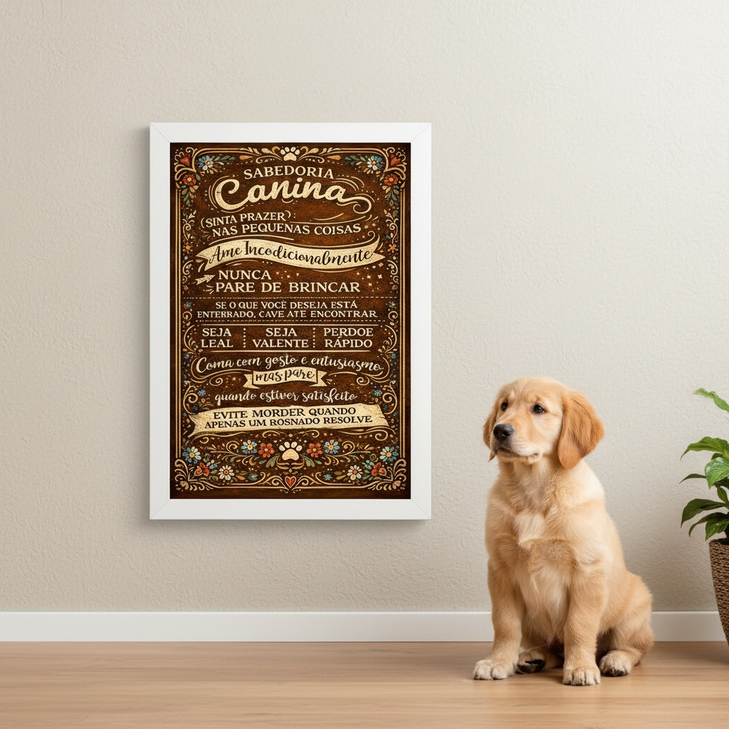 Quadro Aprenda Com Seu Cão - 70x50 cm