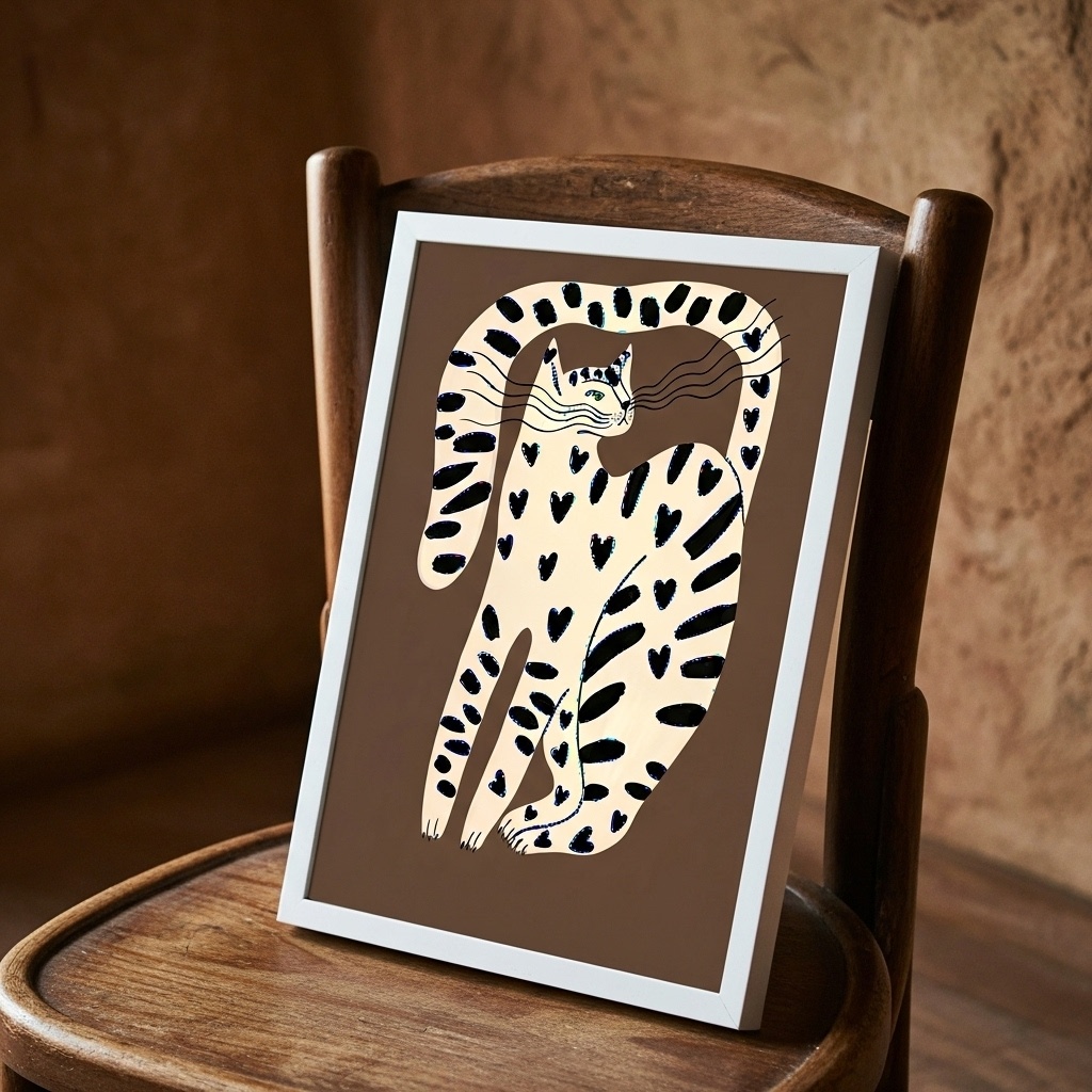 Quadro Arte Moderna Gato Marrom e Preto