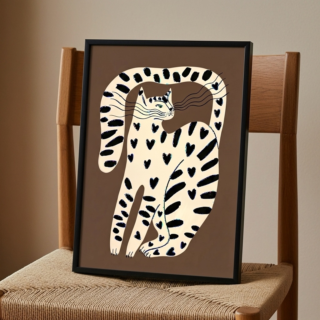 Quadro Arte Moderna Gato Marrom e Preto