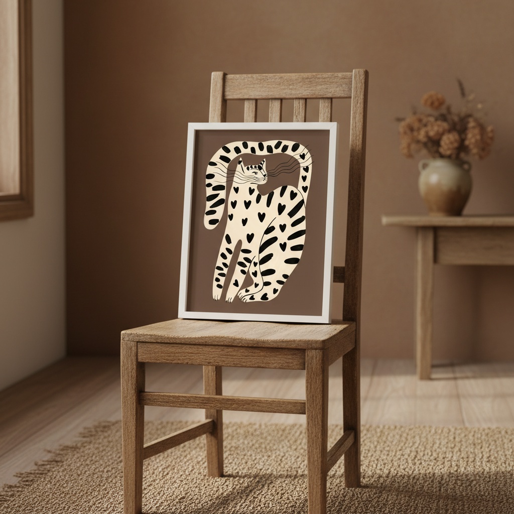 Quadro Arte Moderna Gato Marrom e Preto