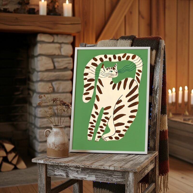 Quadro Arte Moderna Gato Verde e Marrom