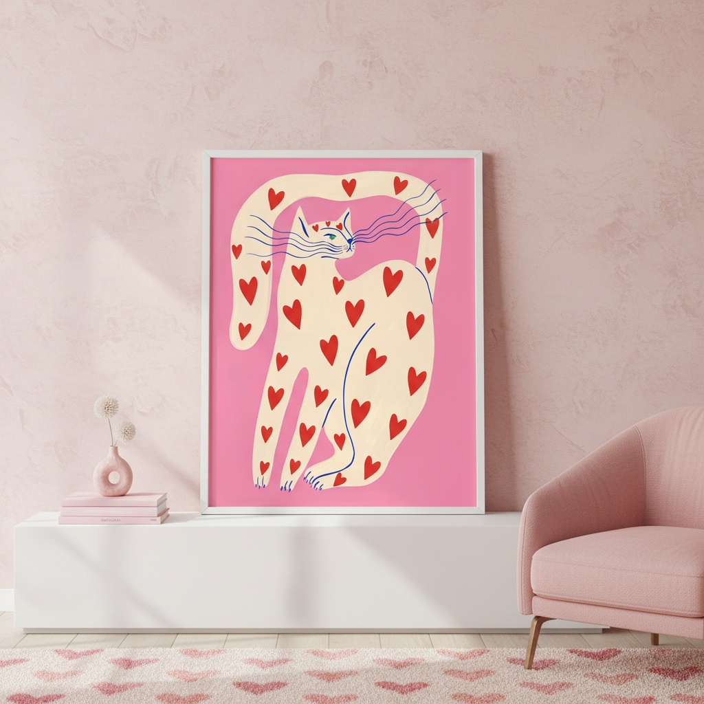 Quadro Arte Moderna Gato do Amor - 70x50 Cm