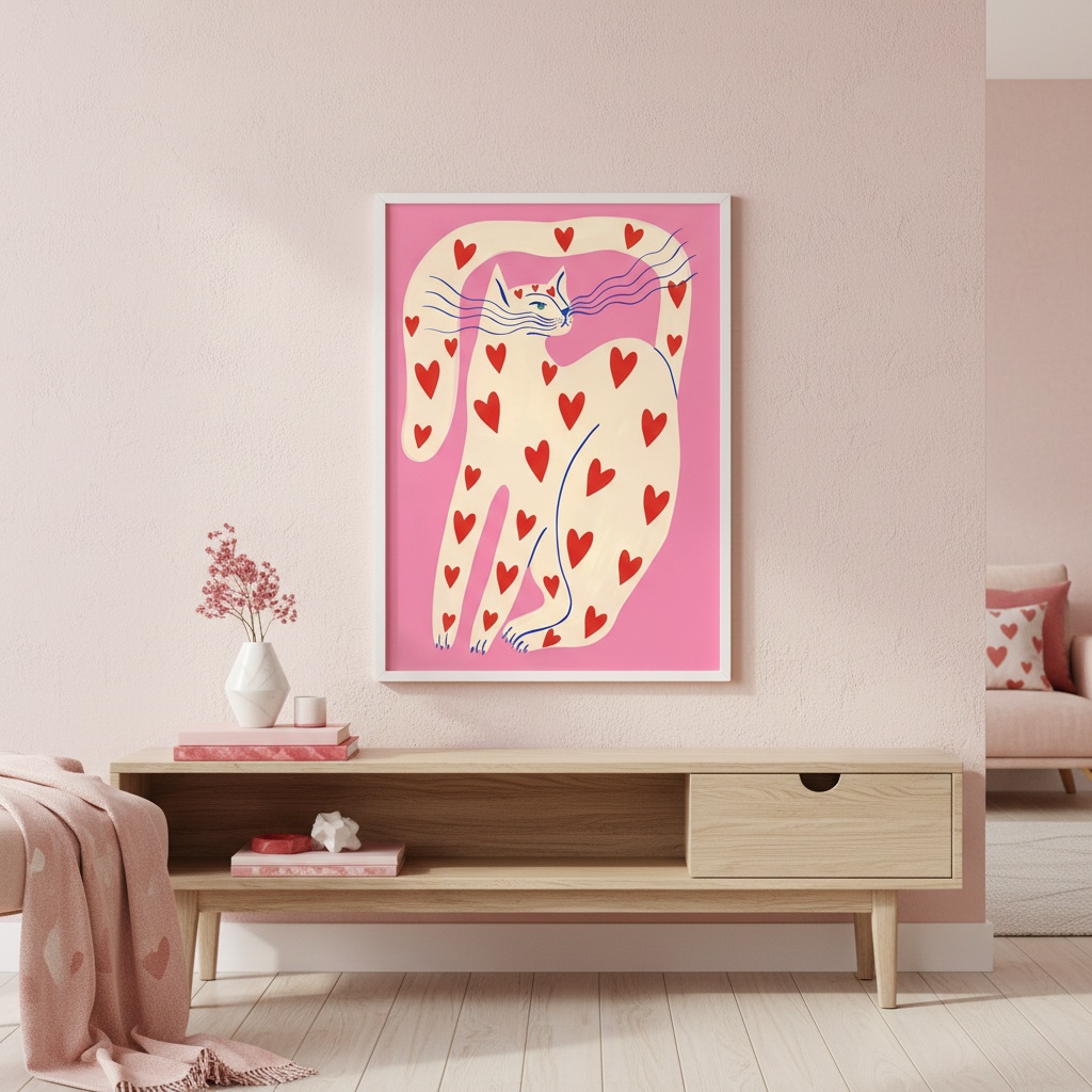 Quadro Arte Moderna Gato do Amor - 70x50 Cm