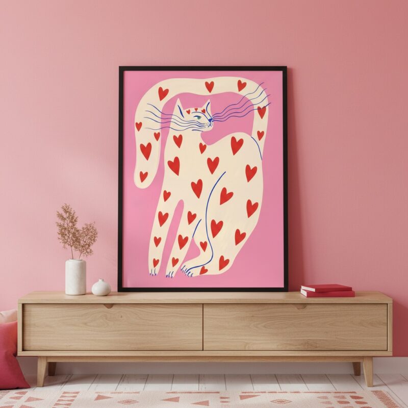 Quadro Arte Moderna Gato do Amor - 70x50 Cm