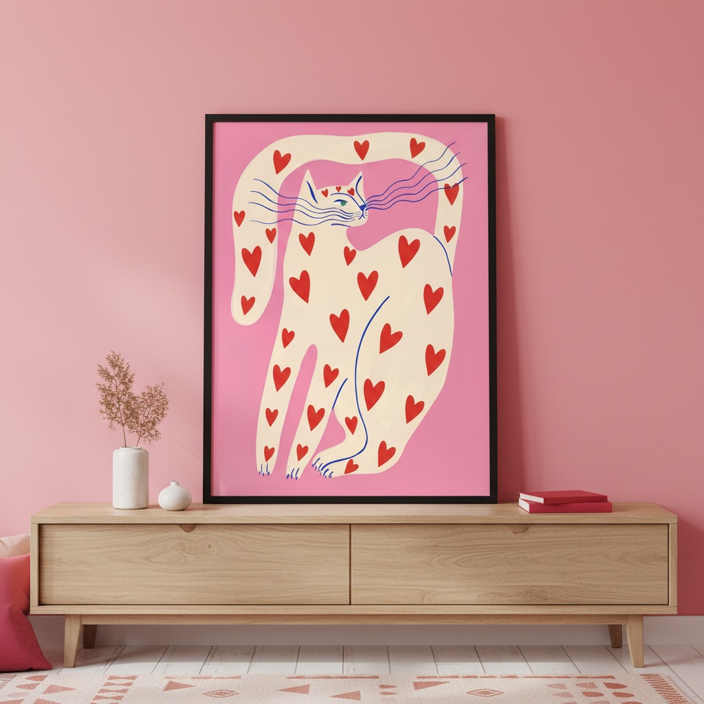 Quadro Arte Moderna Gato do Amor - 70x50 Cm