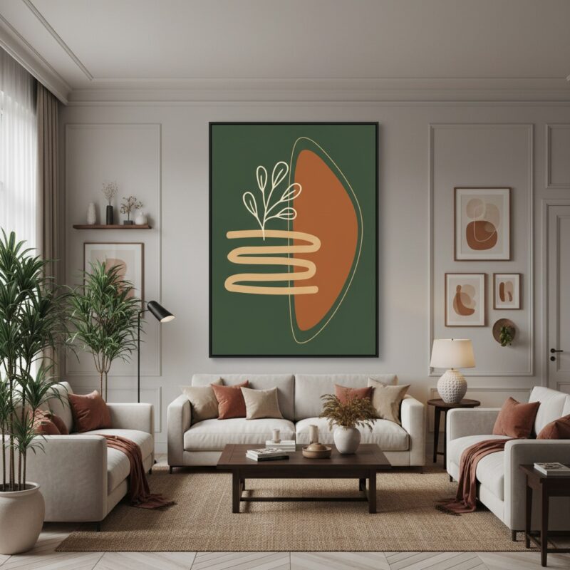 Quadro Canvas Boho Orgânico Verde Musgo