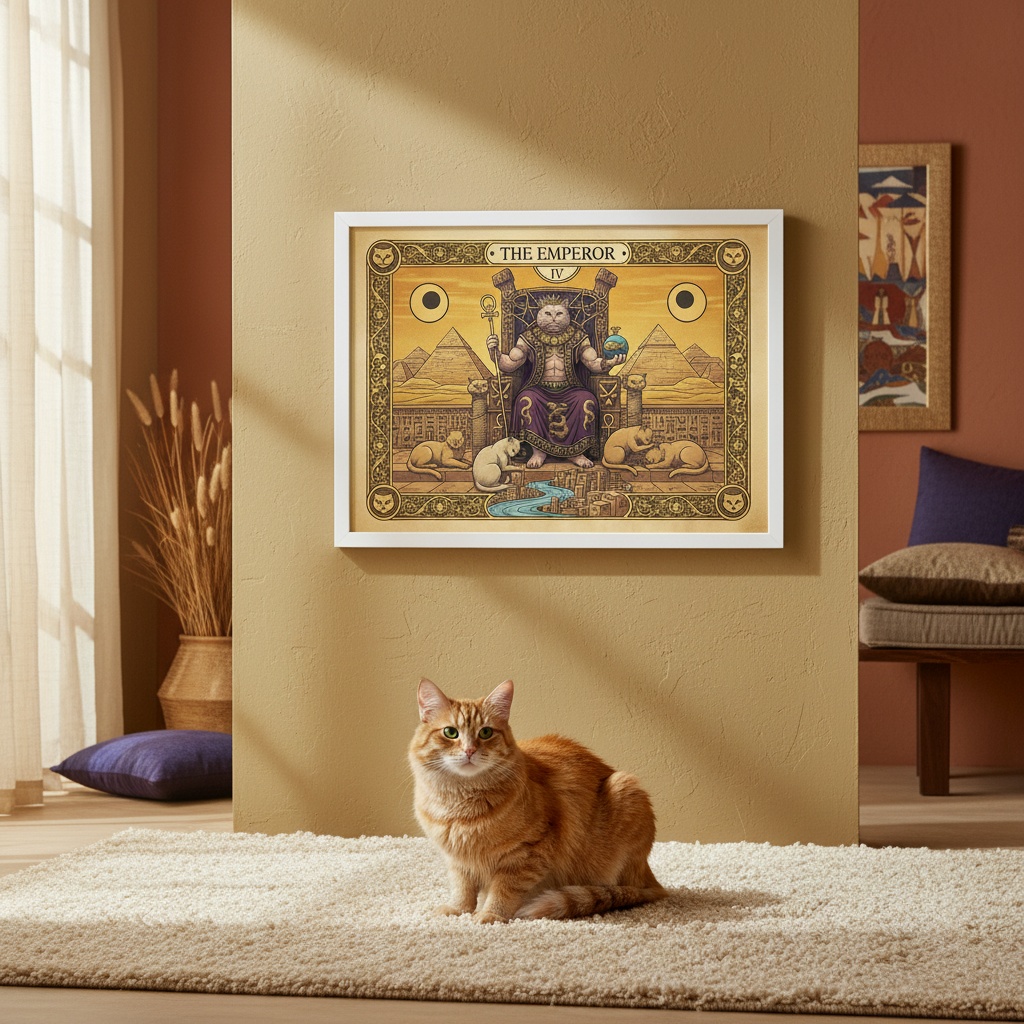 Quadro Carta Tarot Gato O Imperador - 50x70 Cm