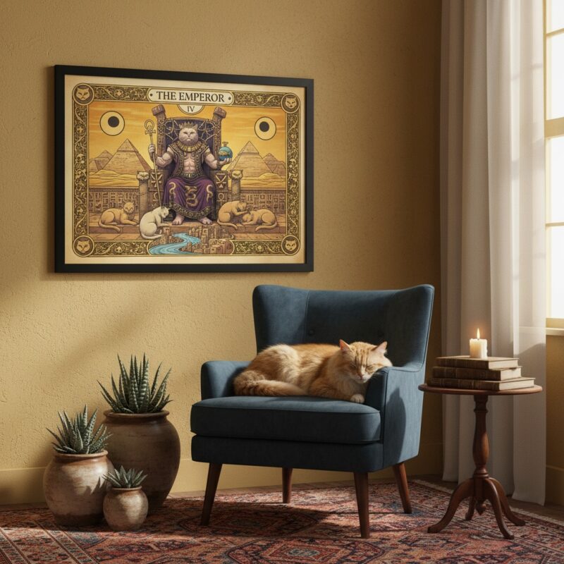 Quadro Carta Tarot Gato O Imperador - 50x70 Cm