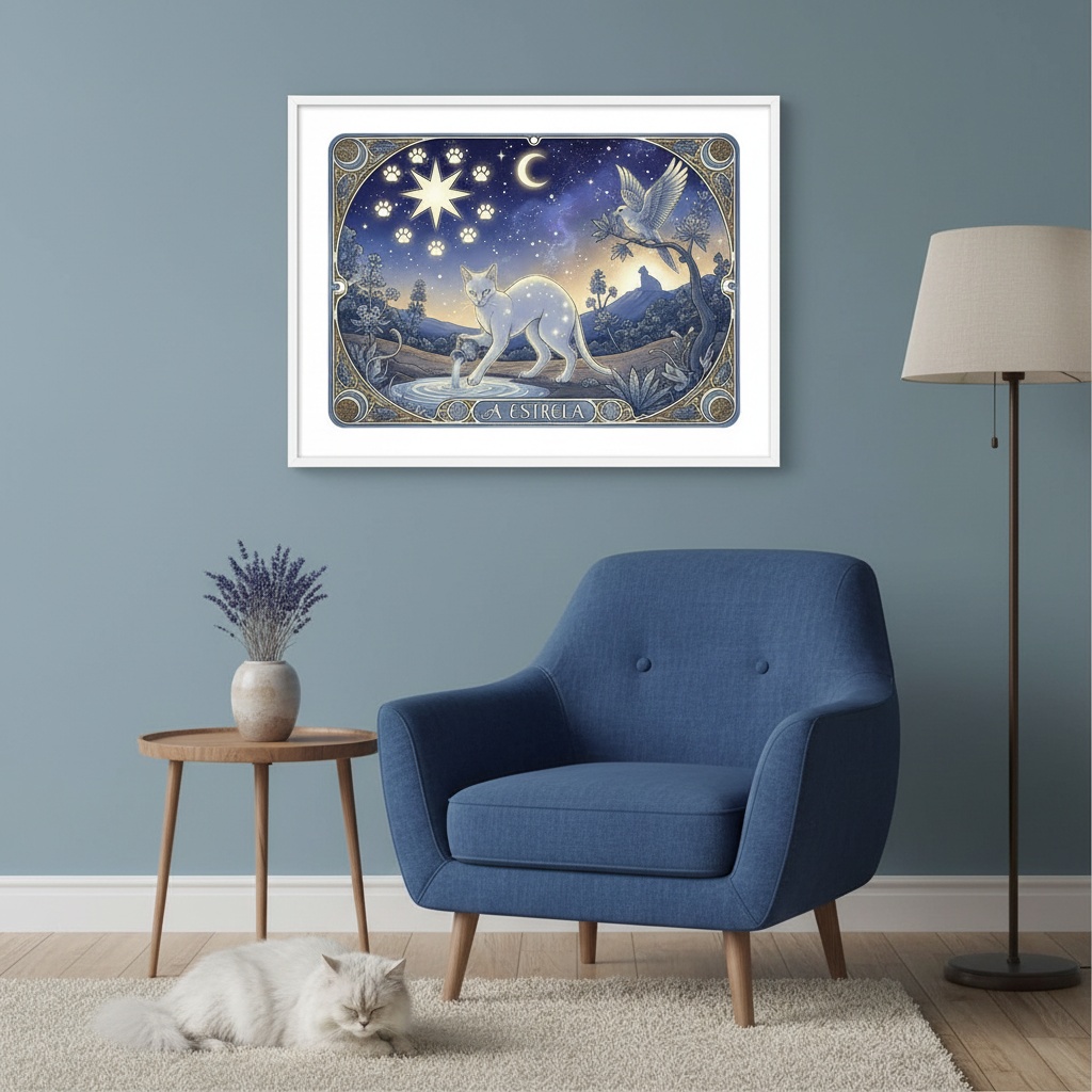 Quadro Carta Tarot Gatos A Estrela - 50x70 Cm