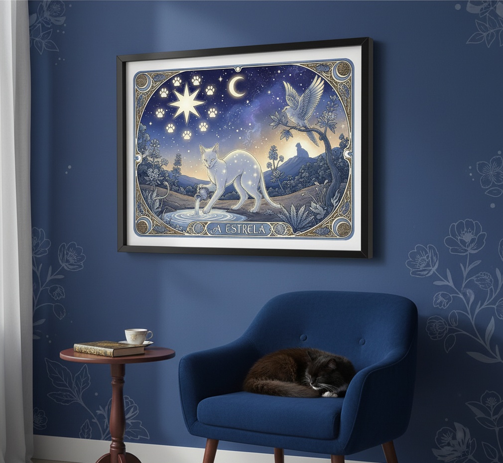 Quadro Carta Tarot Gatos A Estrela - 50x70 Cm