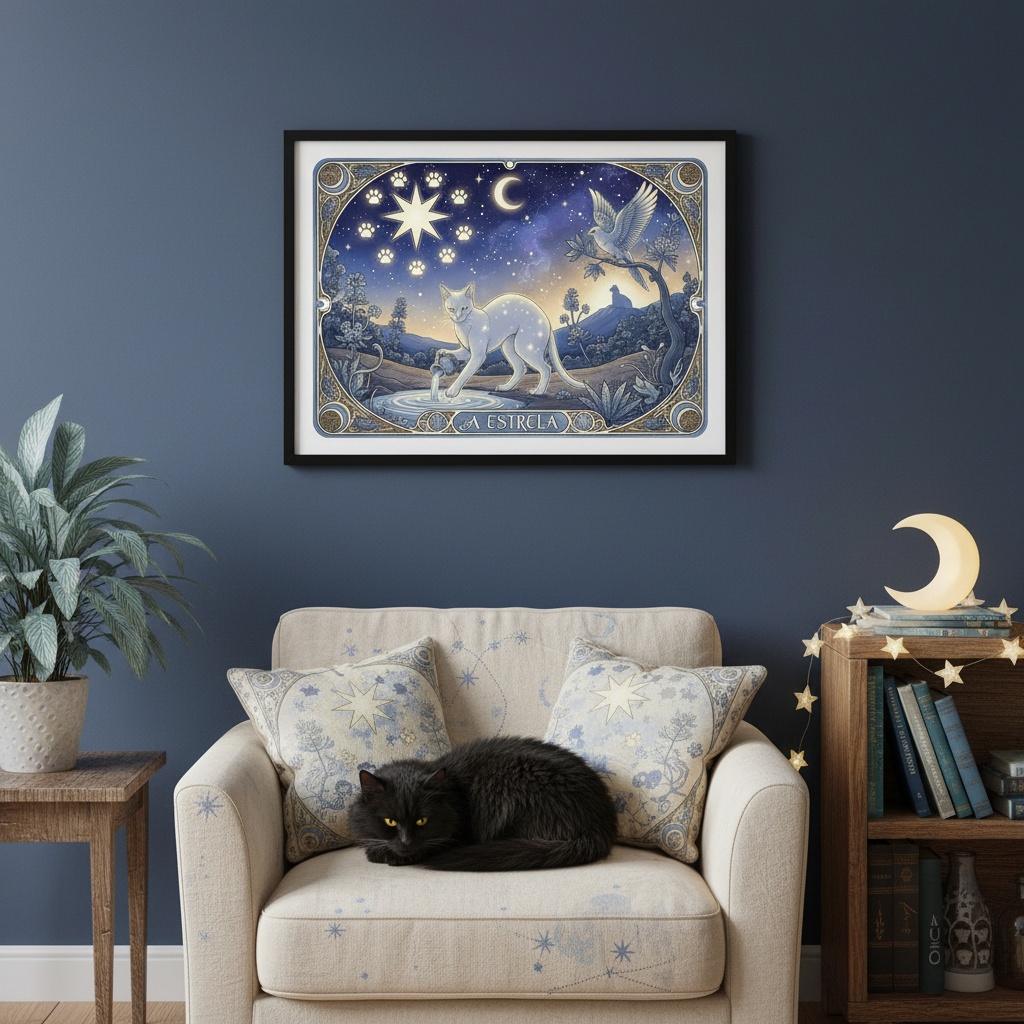 Quadro Carta Tarot Gatos A Estrela - 50x70 Cm