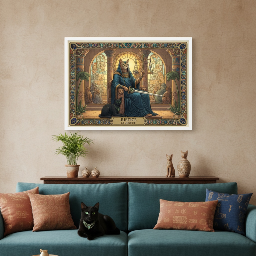 Quadro Carta Tarot Gatos A Justiça - 50x70 Cm