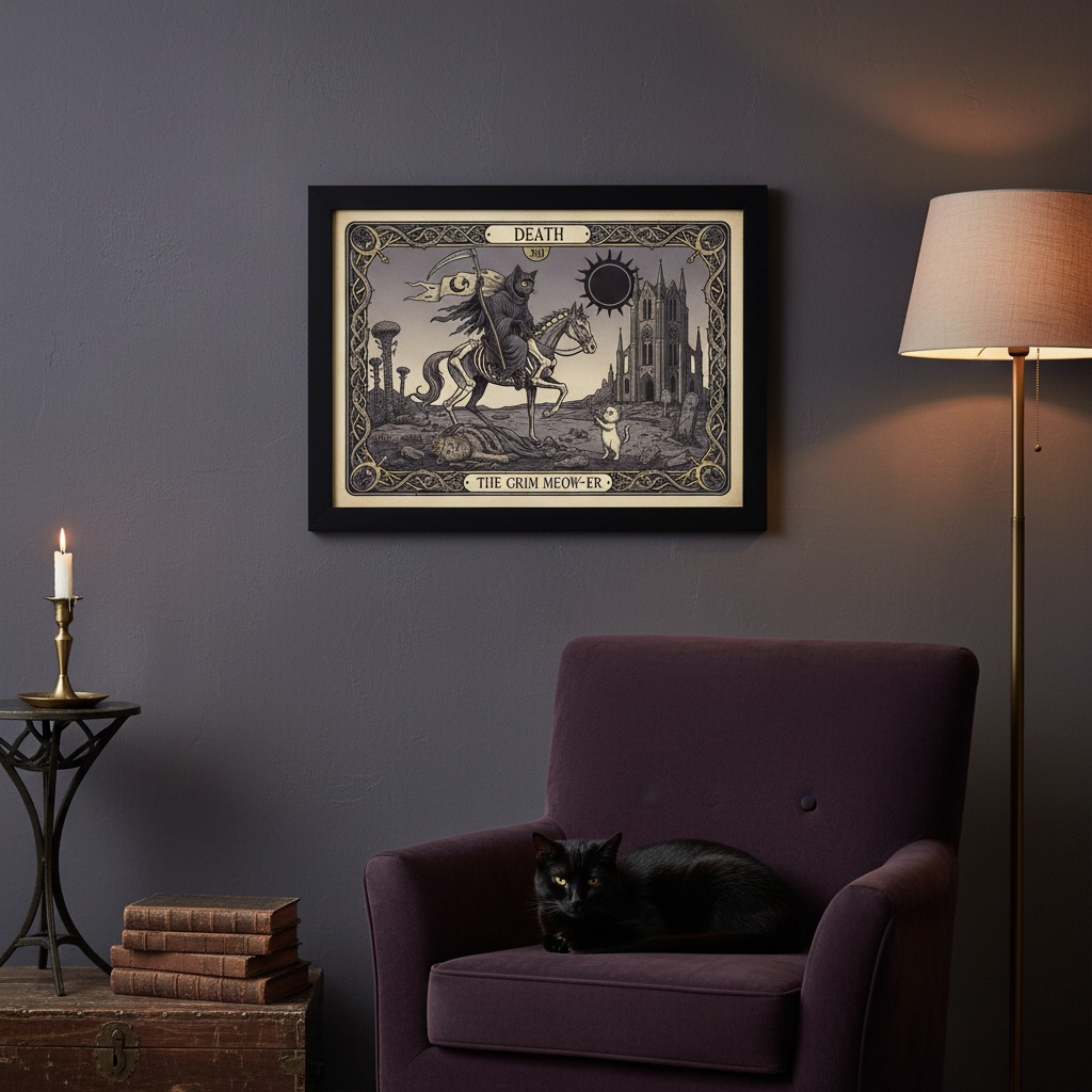 Quadro Carta Tarot Gatos A Morte - 50x70 Cm