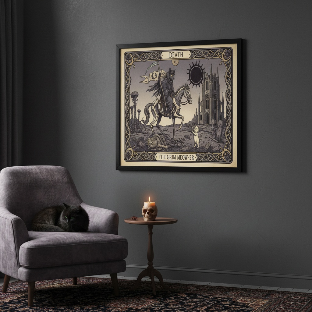 Quadro Carta Tarot Gatos A Morte - 50x70 Cm