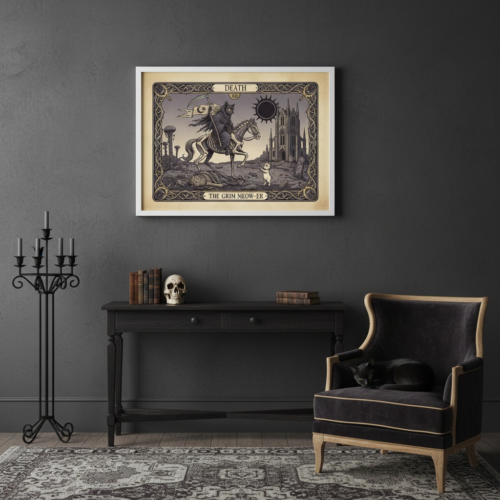 Quadro Carta Tarot Gatos A Morte - 50x70 Cm