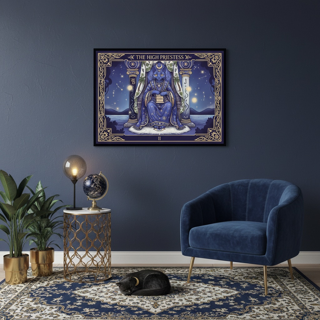 Quadro Carta Tarot Gatos A Sacerdotisa - 50x70 Cm