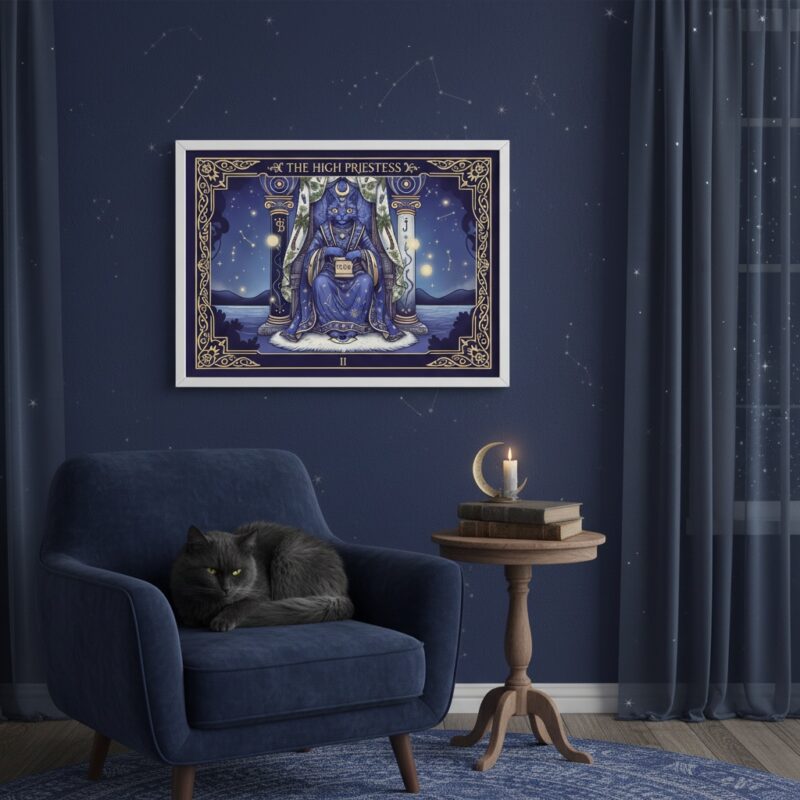 Quadro Carta Tarot Gatos A Sacerdotisa - 50x70 Cm
