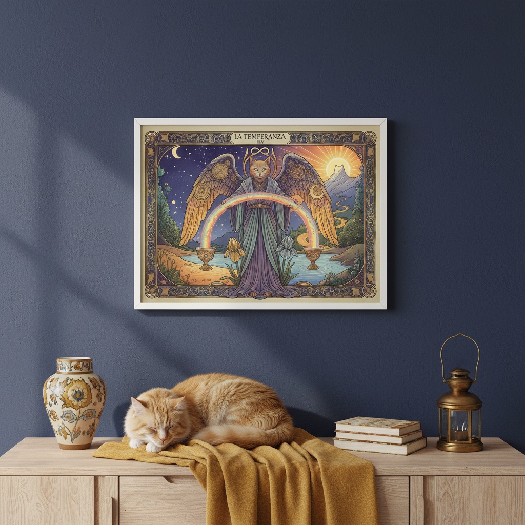 Quadro Carta Tarot Gatos A Temperança - 50x70 Cm