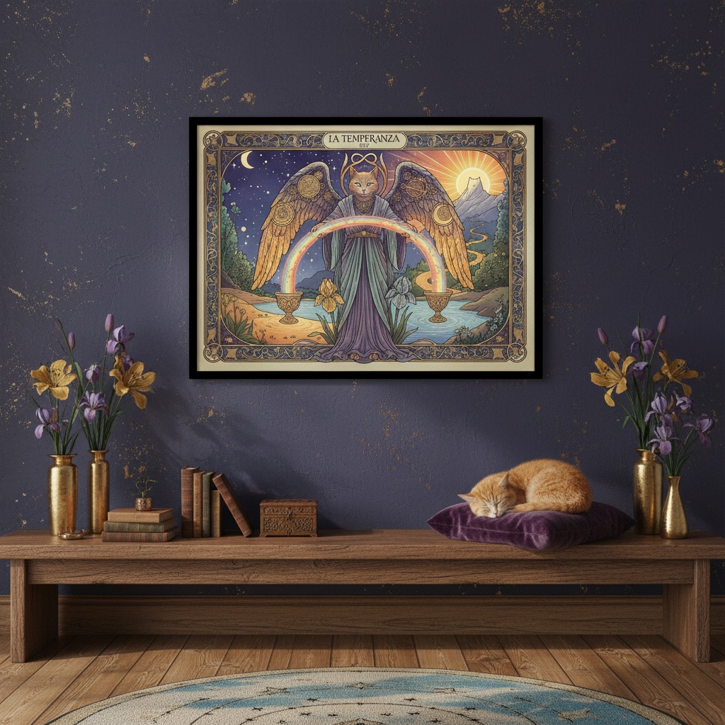 Quadro Carta Tarot Gatos A Temperança - 50x70 Cm