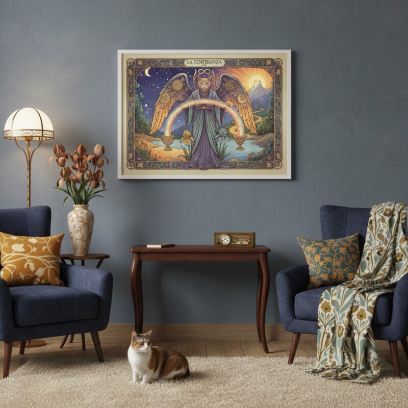 Quadro Carta Tarot Gatos A Temperança - 50x70 Cm