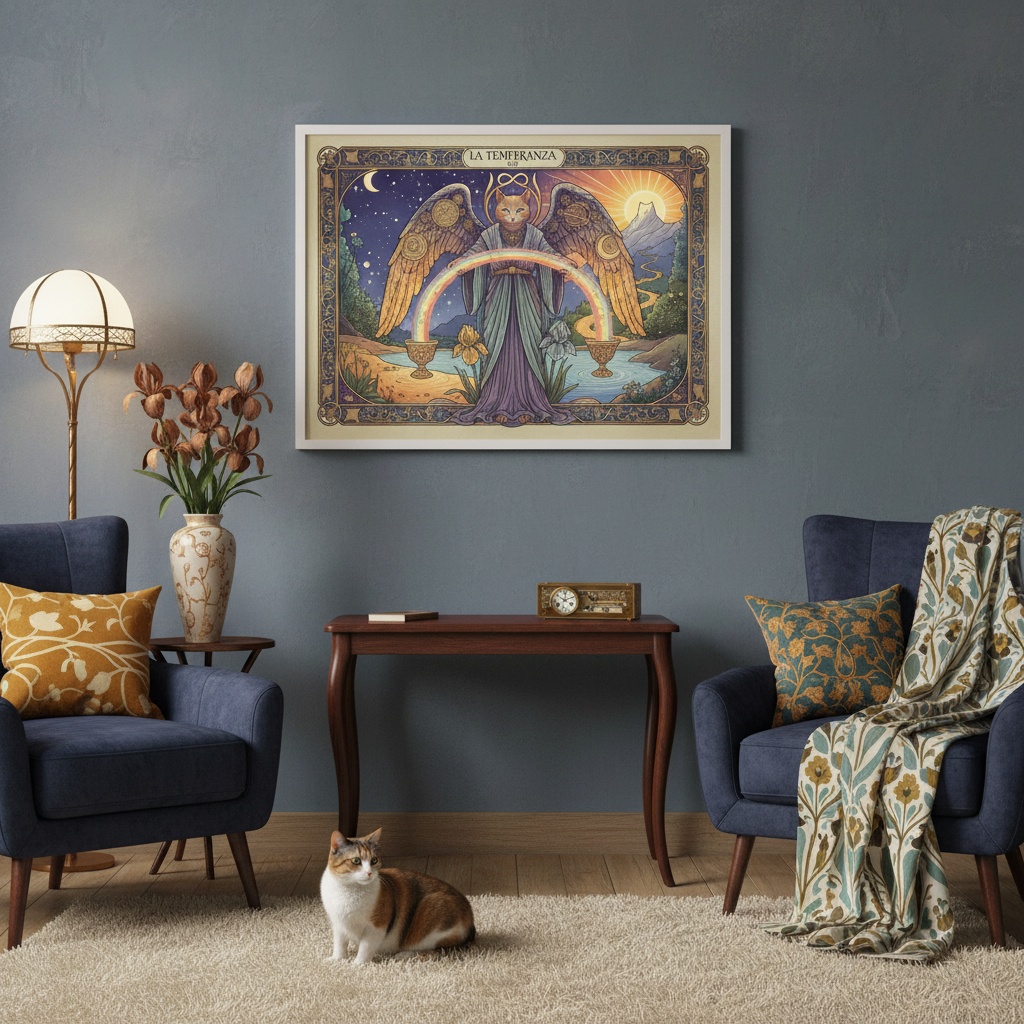 Quadro Carta Tarot Gatos A Temperança - 50x70 Cm