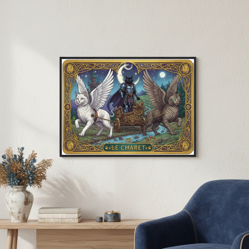 Quadro Carta Tarot Gatos O Carro - 50x70 cm