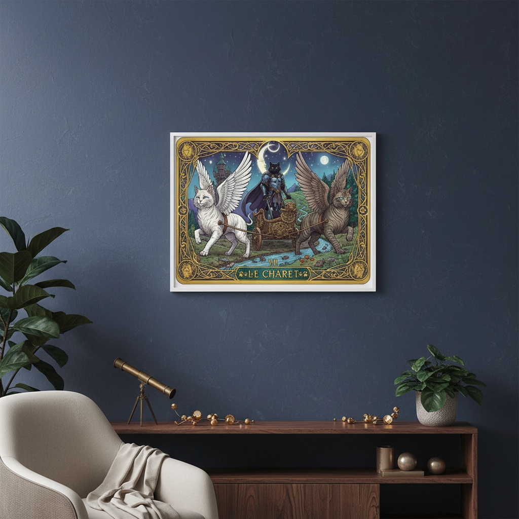 Quadro Carta Tarot Gatos O Carro - 50x70 cm