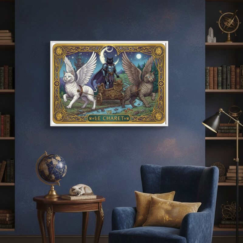 Quadro Carta Tarot Gatos O Carro - 50x70 cm