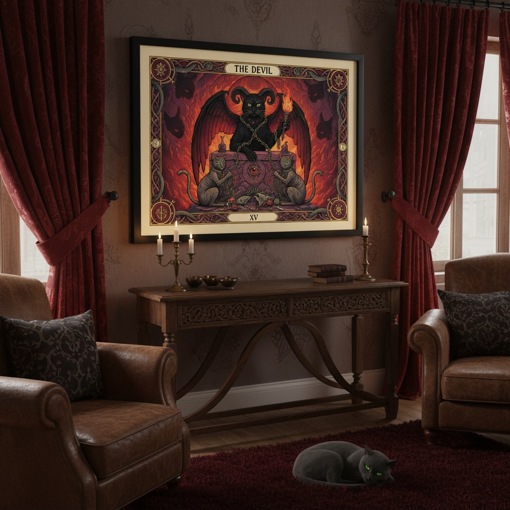 Quadro Carta Tarot Gatos O Diabo - 50x70 Cm