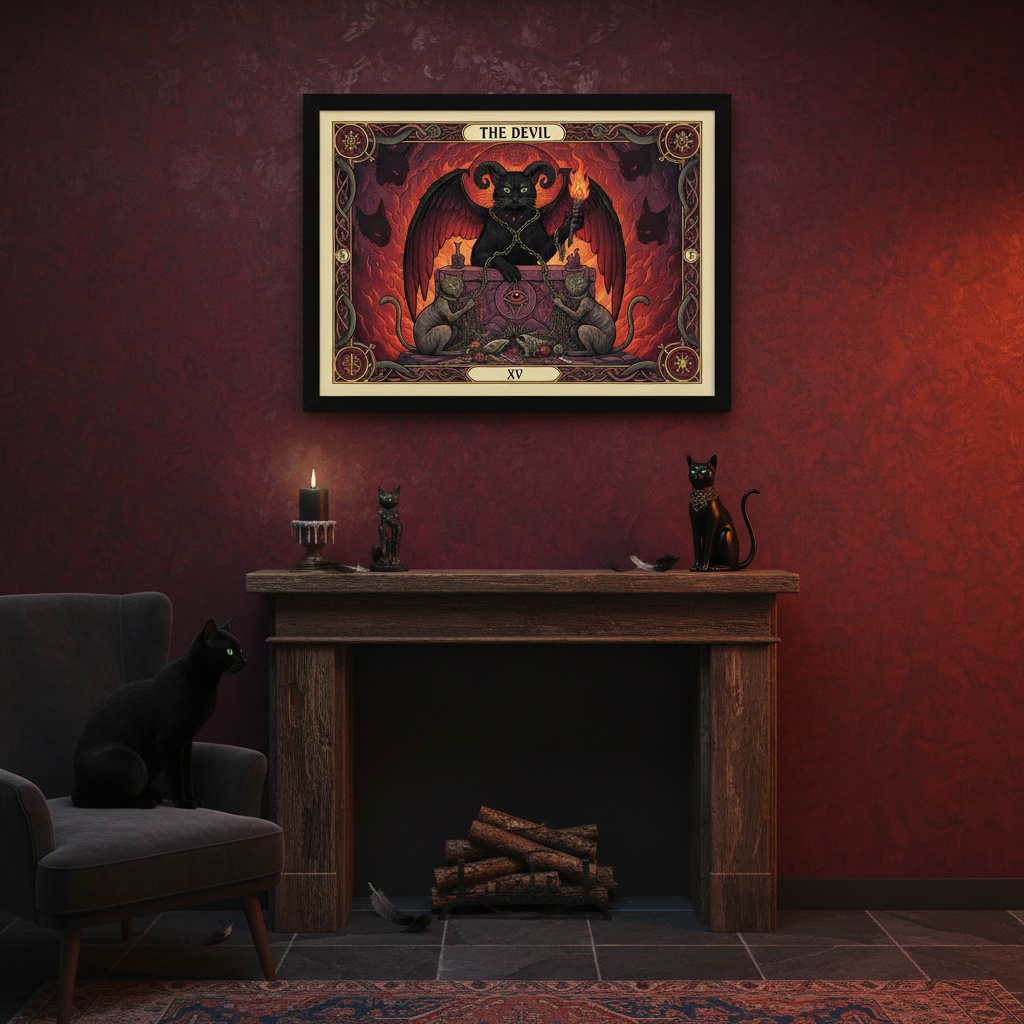 Quadro Carta Tarot Gatos O Diabo - 50x70 Cm
