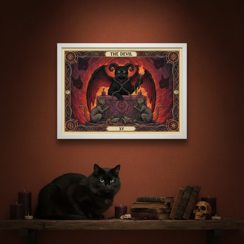 Quadro Carta Tarot Gatos O Diabo - 50x70 Cm