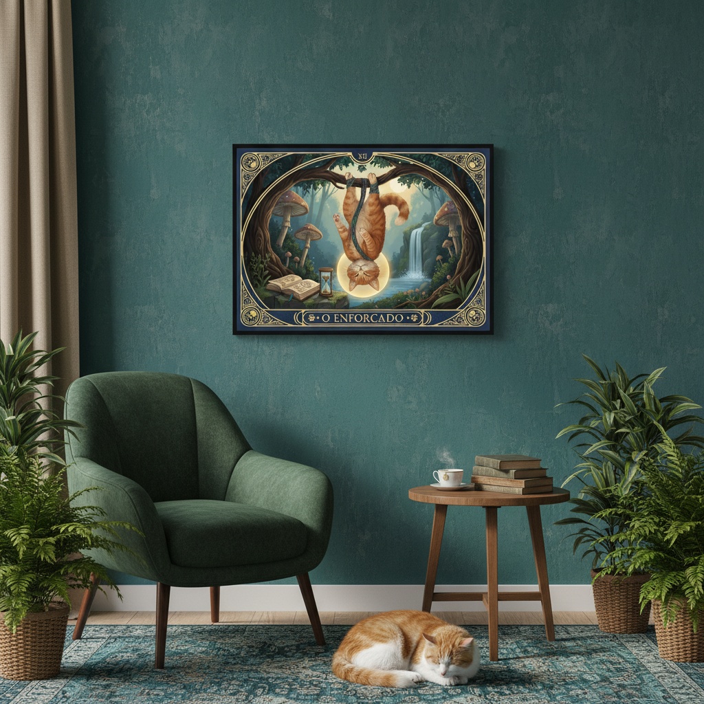 Quadro Carta Tarot Gatos O Enforcado - 50x70 Cm