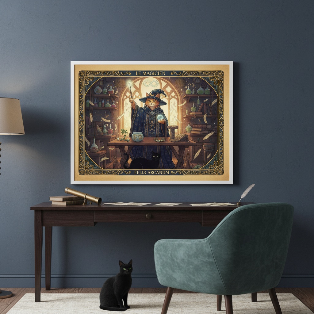Quadro Carta Tarot Gatos O Mago - 50x70 Cm