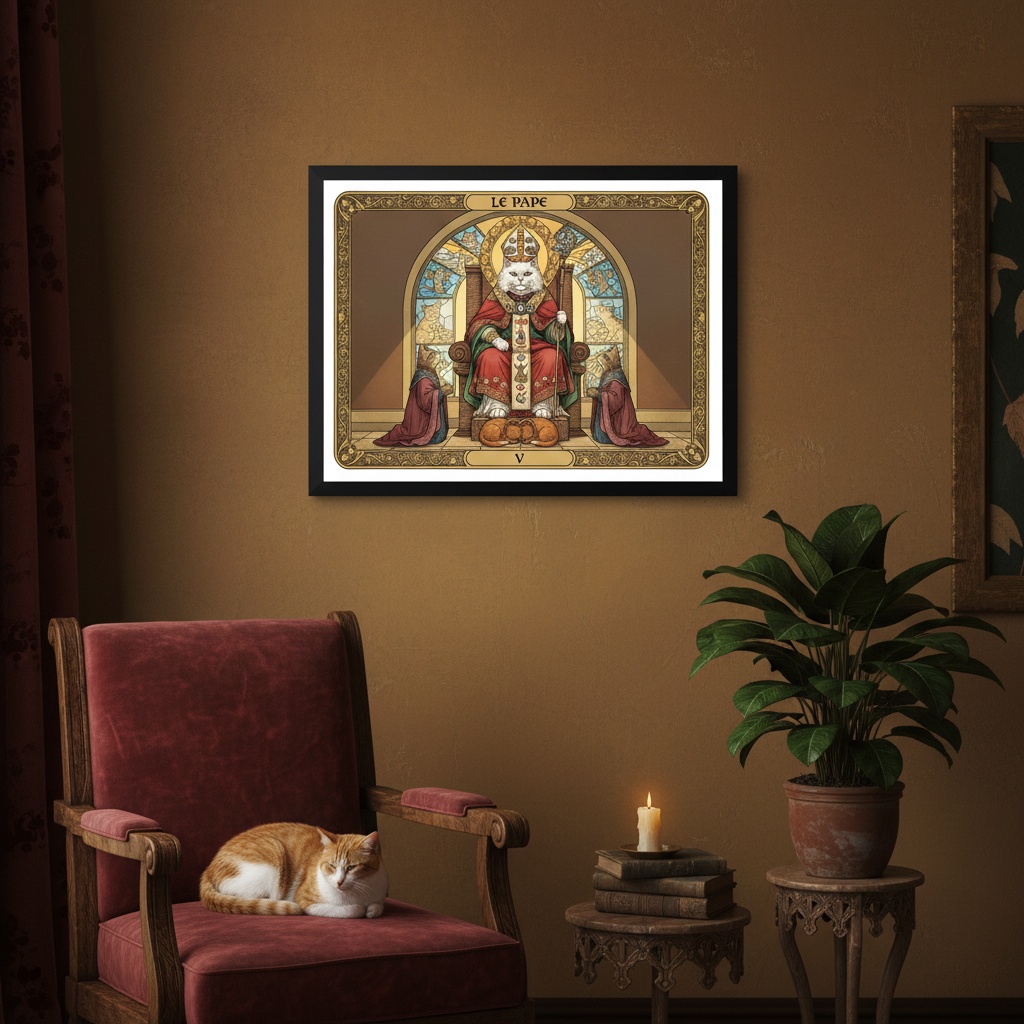Quadro Carta Tarot Gatos O Papa - 50X70 Cm