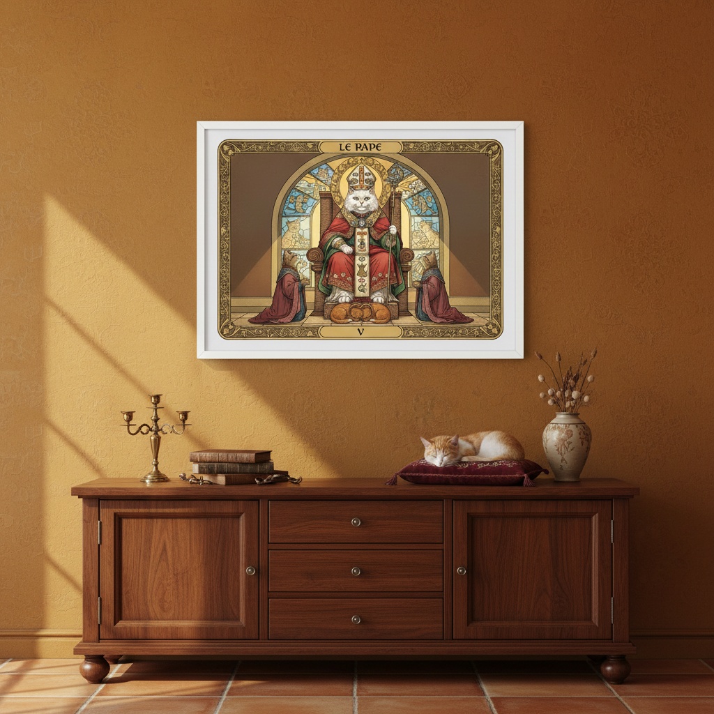 Quadro Carta Tarot Gatos O Papa - 50X70 Cm