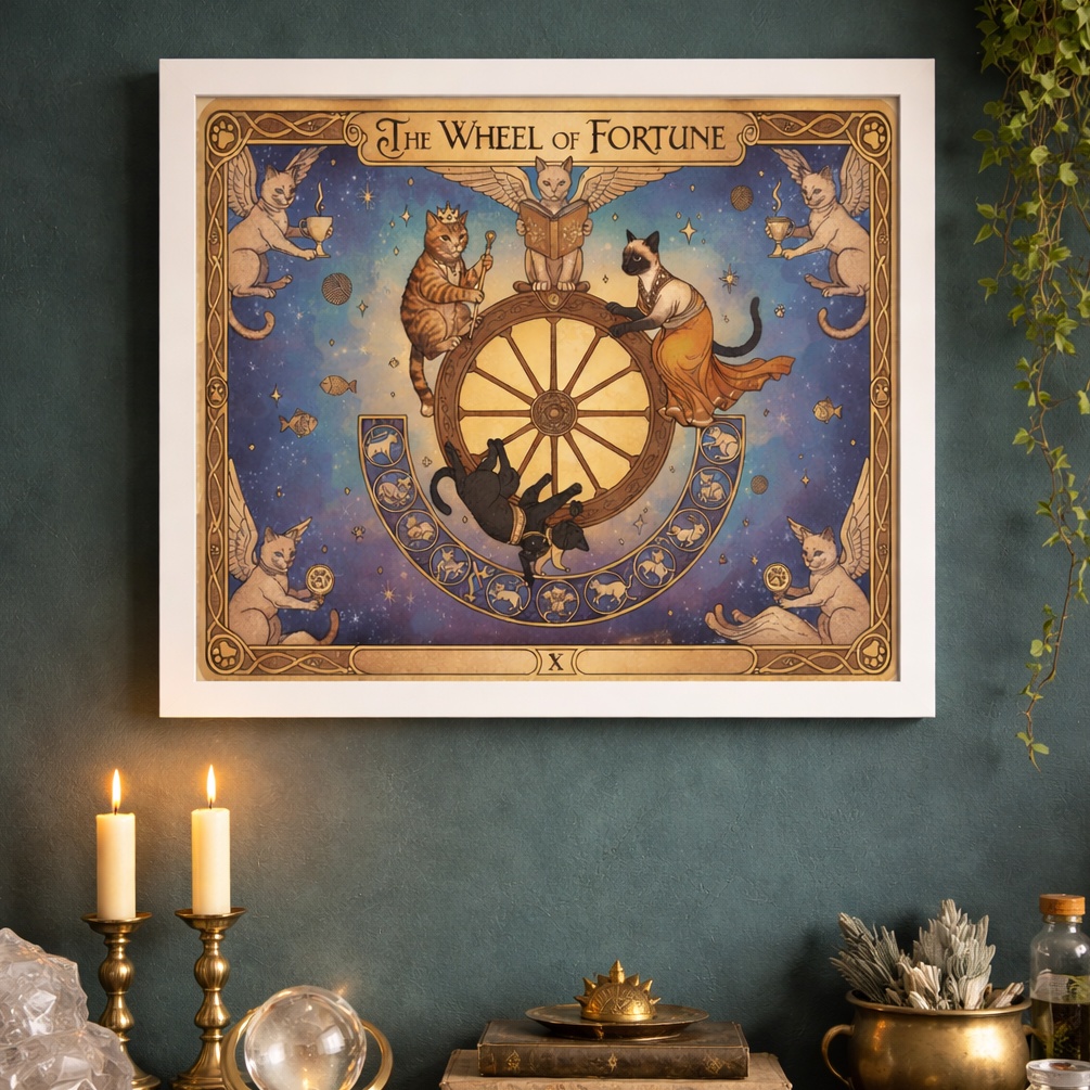 Quadro Carta Tarot Gatos - Roda da Fortuna