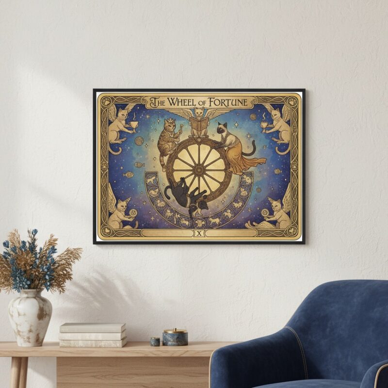 Quadro Carta Tarot Gatos Roda da Fortuna - 50x70 cm