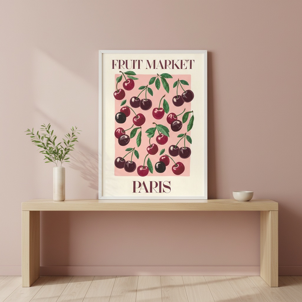 Quadro Cerejinhas Fruit Market Paris - 70x50 Cm
